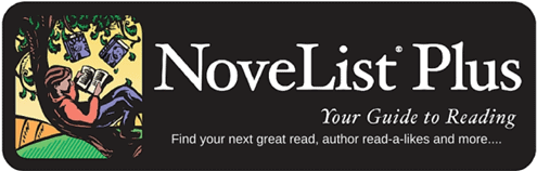 NoveList Plus logo with illustration of a person reading under a tree; tagline reads: "Your Guide to Reading. Find your next great read, author read-a-likes and more.